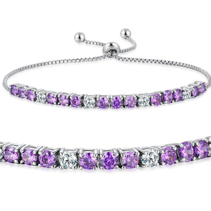 MABELLA 925 Sterling Silver Adjustable Tennis Bracelet Purple/Amethyst & White CZ Jewelry Gifts for Women