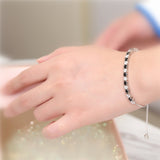 MABELLA 925 Sterling Silver Adjustable Tennis Bracelet Black & White CZ Jewelry Gifts for Women