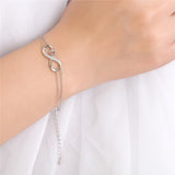 MABELLA Infinity Heart Adjustable Bracelet Double Chain,925 Sterling Silver Endless Love Jewelry Valentines's Day Gifts for Women