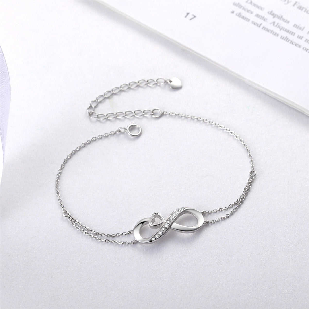 MABELLA Infinity Heart Adjustable Bracelet Double Chain,925