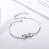 MABELLA Infinity Heart Adjustable Bracelet Double Chain,925 Sterling Silver Endless Love Jewelry Valentines's Day Gifts for Women