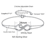 MABELLA Infinity Heart Adjustable Bracelet Double Chain,925 Sterling Silver Endless Love Jewelry Valentines's Day Gifts for Women