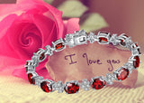 MABELLA Vintage Sparkly CZ Garnet 925 Sterling Silver Tennis Bracelet Christmas Gifts for Women