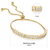 MABELLA 925 Sterling Silver Gold Tone Princess Shape Cubic Zirconia Adjustable Bracelet for Women