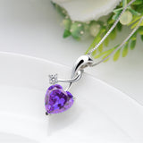 MABELLA Sterling Silver Jewelry 4.0 CTW Simulated Gemstone Pendant Heart Necklace, Gifts for Women