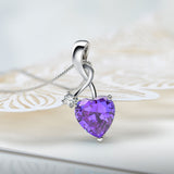 MABELLA Sterling Silver Jewelry 4.0 CTW Simulated Gemstone Pendant Heart Necklace, Gifts for Women