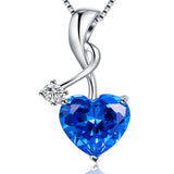 MABELLA Sterling Silver Jewelry 4.0 CTW Simulated Gemstone Pendant Heart Necklace, Gifts for Women