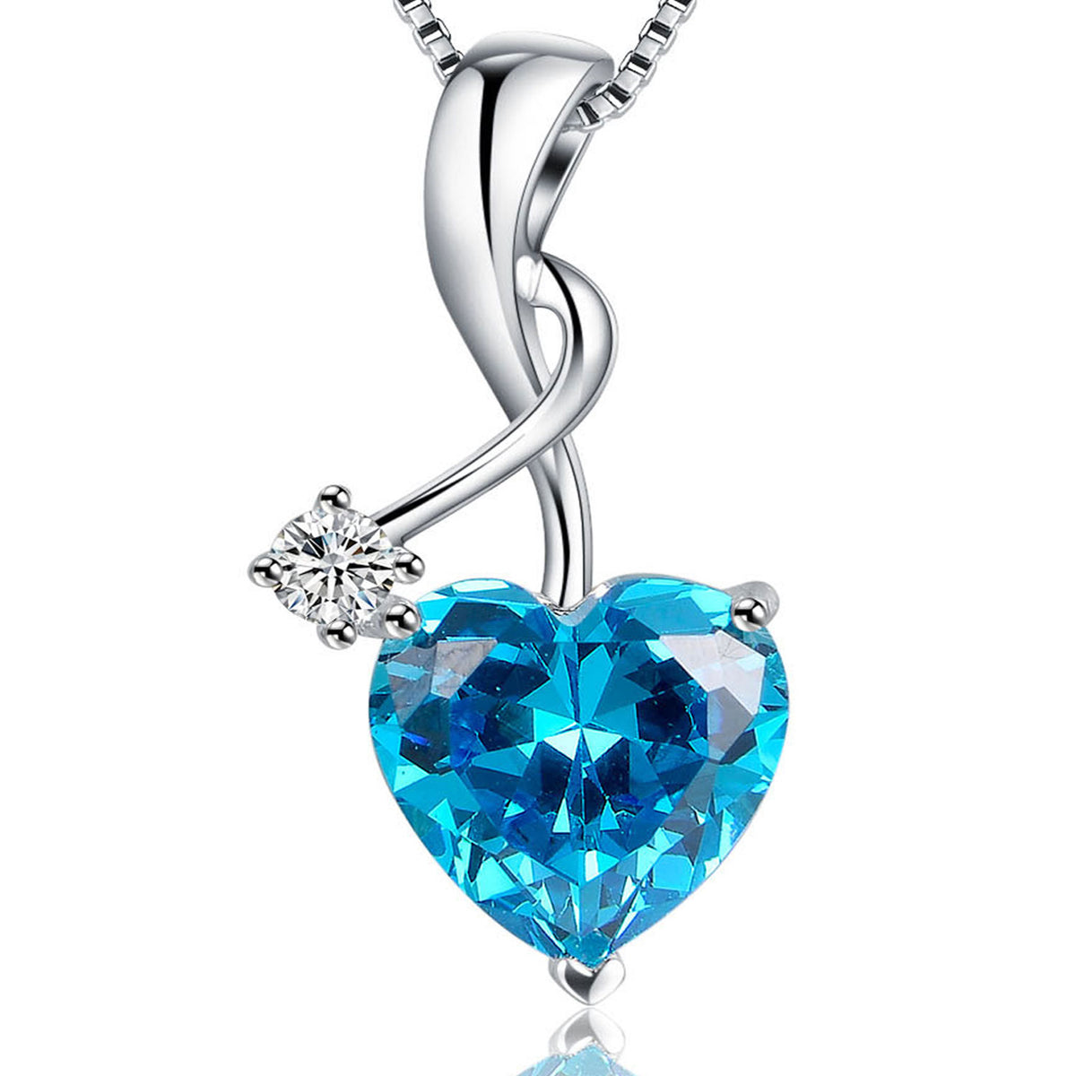 Mabella Sterling Silver Heart Pendant Necklace With Simulated Amethyst & Diamonds, 18 Inch