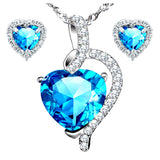 MABELLA Heart Cut Created Pendant Necklace & Earring Set Sterling Silver 18inch Chains