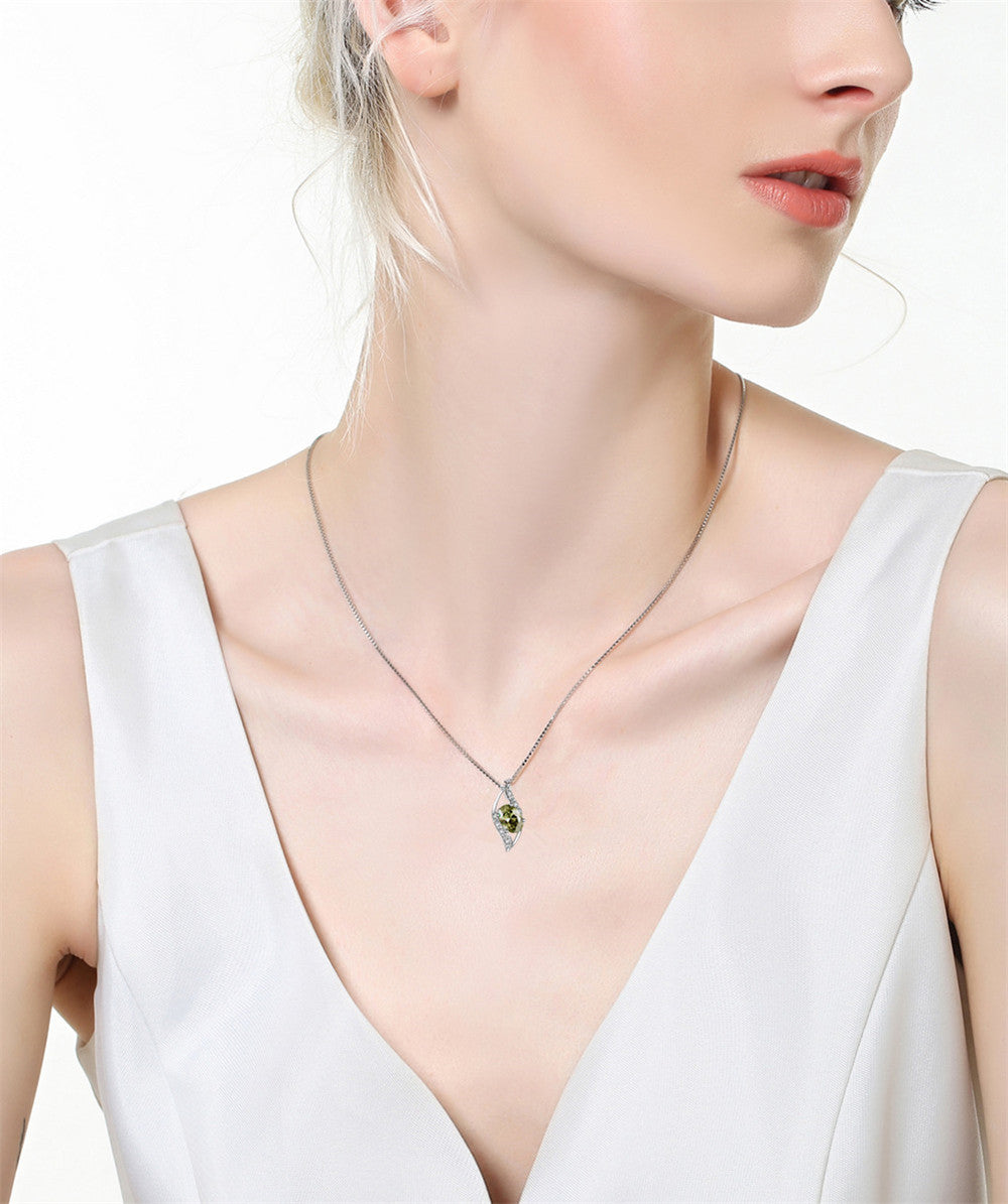 MABELLA Sterling Silver Birthstone Oval Cut Leaves Shape Pendant Necklace, Birthday Gifts for Women
