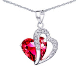 MABELLA Jewelry Simulated Gemstone Double Heart Pendant Sterling Silver Necklace for Women