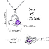 MABELLA Purple Heart Pendant Sterling Silver Simulated Amethyst Necklace, Christmas Gifts for Women