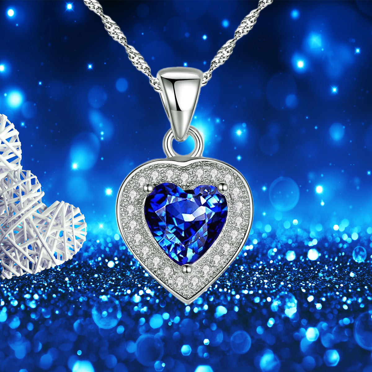 Mabella Sterling Silver Heart Pendant Necklace With Simulated Amethyst & Diamonds, 18 Inch 13 thumbnail image