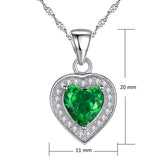 MABELLA Sterling Silver Heart 1.6 CTW Simulated Gemstone Pendant Necklace, Birthday Gifts for Women
