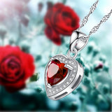 MABELLA Sterling Silver Heart 1.6 CTW Simulated Gemstone Pendant Necklace, Birthday Gifts for Women
