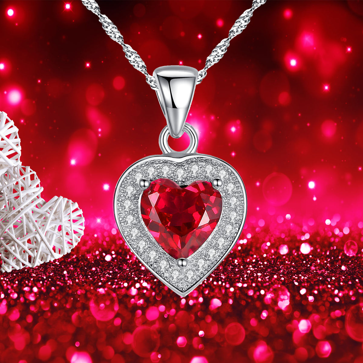 Mabella Sterling Silver Heart Pendant Necklace – 4.0 CTW Simulated Diamond & Amethyst – 18 Inch Chain, Gift Box Included - View #6