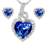 MABELLA Simulated Heart Pendant Nacklace & Earring Set Sterling Silver 18 Inch Chain