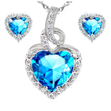 MABELLA Simulated Heart Pendant Nacklace & Earring Set Sterling Silver 18 Inch Chain