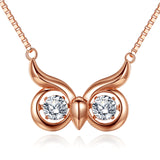 MABELLA Dancing Twinkling CZ Rose Gold Necklace Owl Eye Animal Pendant, Womens Gifts for Her