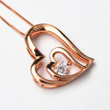 MABELLA Dancing Twinkle Necklace Rose Gold Double Love Heart Pendant, Womens Gifts for Her