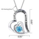 Double Heart Pendant Necklace Natural Blue Topaz I Love You To The Moon and Back, Gifts for Women