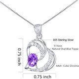 MABELLA 925 Sterling Silver Heart Pendant Necklace Natural Amethyst Fine Jewelry Gifts for Girls