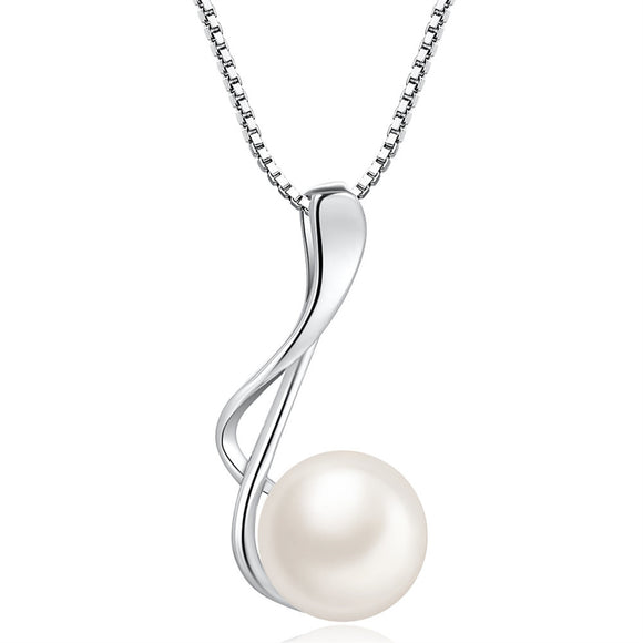 MABELLA 925 Sterling Silver Cultured Freshwater 9MM AAA White Pearl Music Pendant Necklace