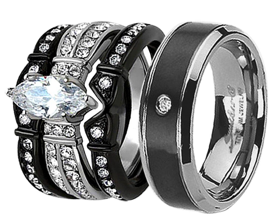 MABELLA His and Hers Wedding Ring Sets Couples Matching Rings