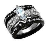 His and Hers Couples Rings Black Stainless Steel Wedding Engagement Ring Bridal Sets Mens Band