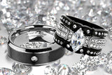 His and Hers Couples Rings Black Stainless Steel Wedding Engagement Ring Bridal Sets Mens Band