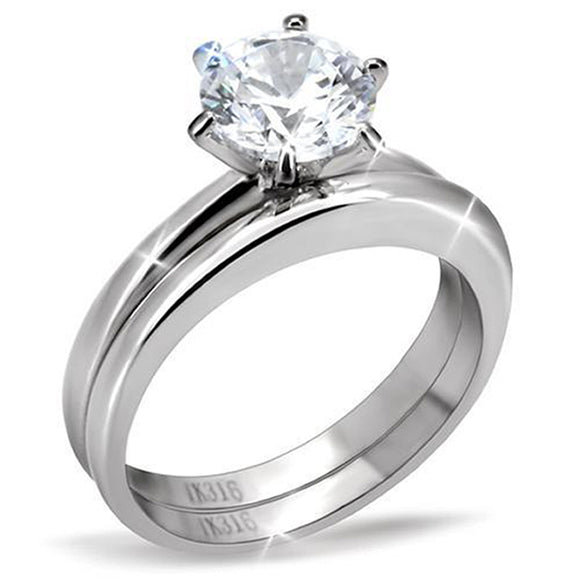 MABELLA Stainless Steel Women Cubic Zirconia Round Cut Wedding Engagement Ring Set