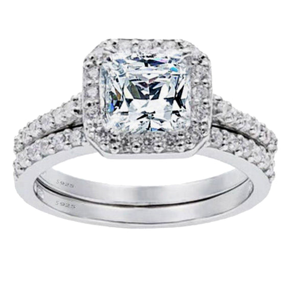 MABELLA Women's 1.8 CTW Princess Cut 925 Sterling Silver CZ Wedding Engagement Ring Set