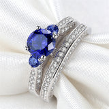 MABELLA 2.3ct Round Cut White & Blue Cz 925 Sterling Silver Wedding Engagement Ring Set Size 5-10