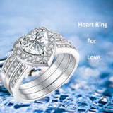 MABELLA 2.8 CTW Halo Heart Shaped CZ Sterling Silver Wedding Band Engagement Ring Set For Women