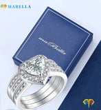 MABELLA 2.8 CTW Halo Heart Shaped CZ Sterling Silver Wedding Band Engagement Ring Set For Women