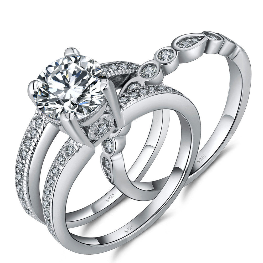 MABELLA Sterling Silver Cubic Zirconia Wedding Rings Set