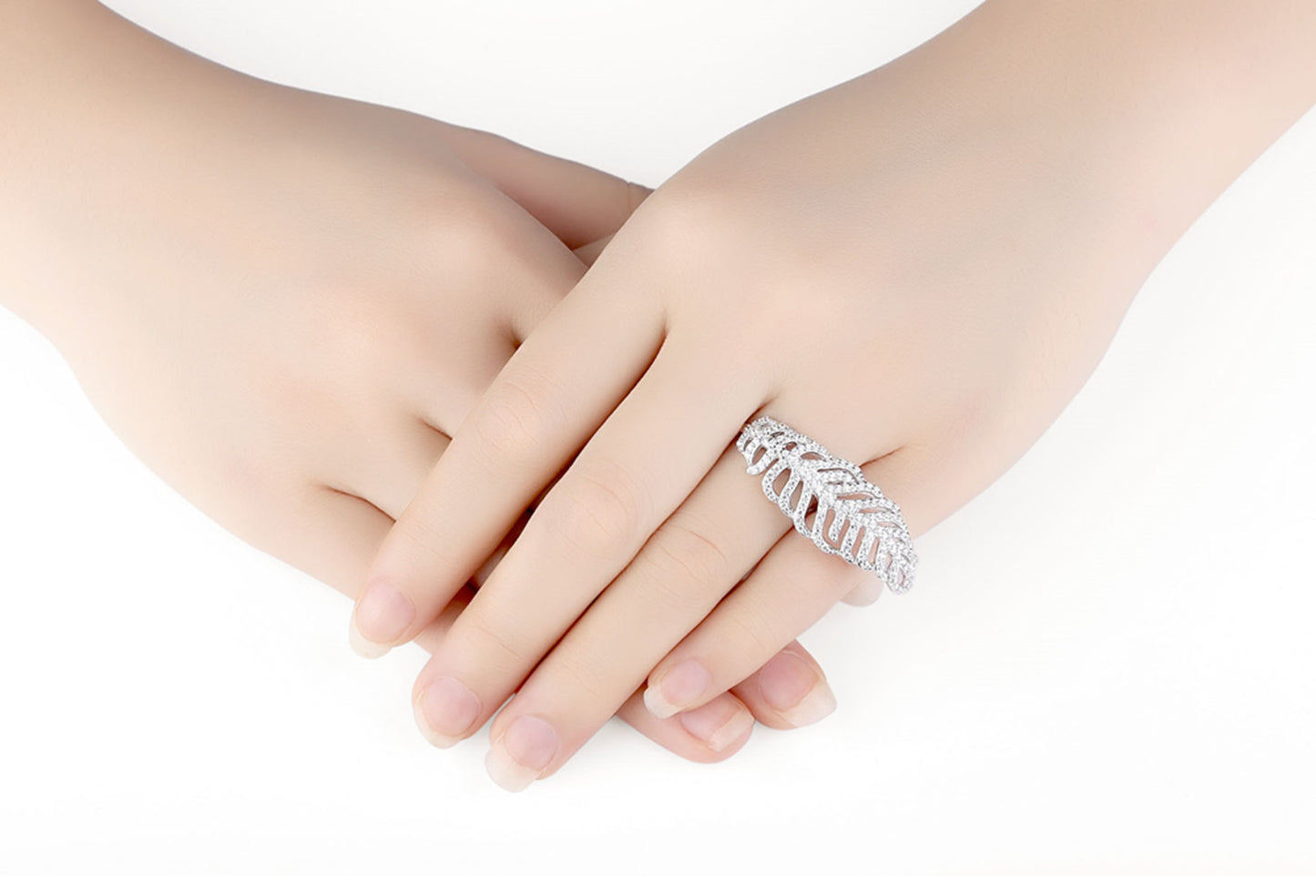 MABELLA Solid 925 Sterling Silver Leaf Shape Cubic Zirconia Ring Gifts for Women