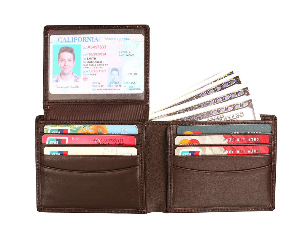 MABELLA RFID Blocking ID Credit Card Travel Genuine Leather Black Bifold Wallets Fathers Day Gifts for Men