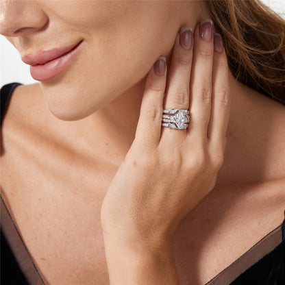 MABELLA Trio Sterling Silver Cubic Zirconia Cz Marquise Wedding Ring Set Anniversary Gifts for Women