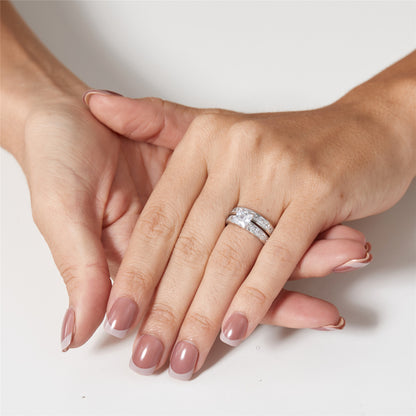 MABELLA Sterling Silver Princess Cut CZ Engagement Ring Wedding Band Set For Women