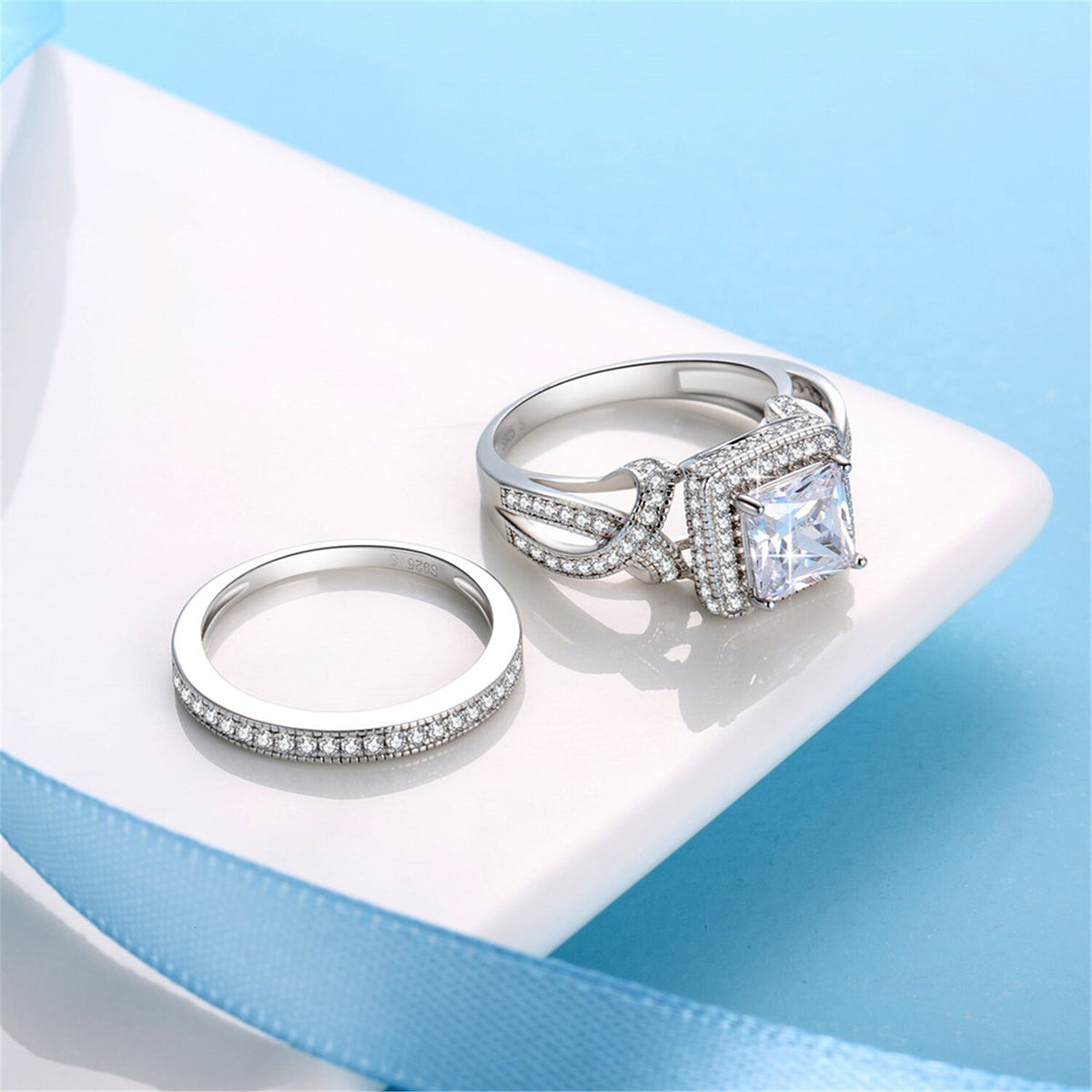 MABELLA Princess Cut Infinity 925 Sterling Silver Wedding Ring Set