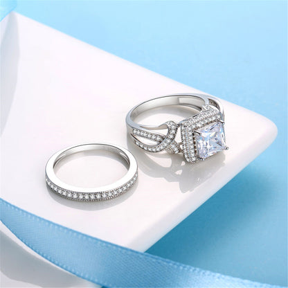 MABELLA Princess Cut Infinity 925 Sterling Silver Wedding Ring Set