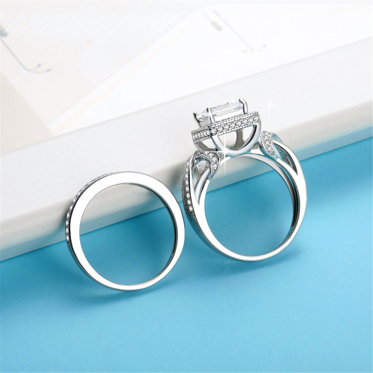 MABELLA Princess Cut Infinity 925 Sterling Silver Wedding Ring Set