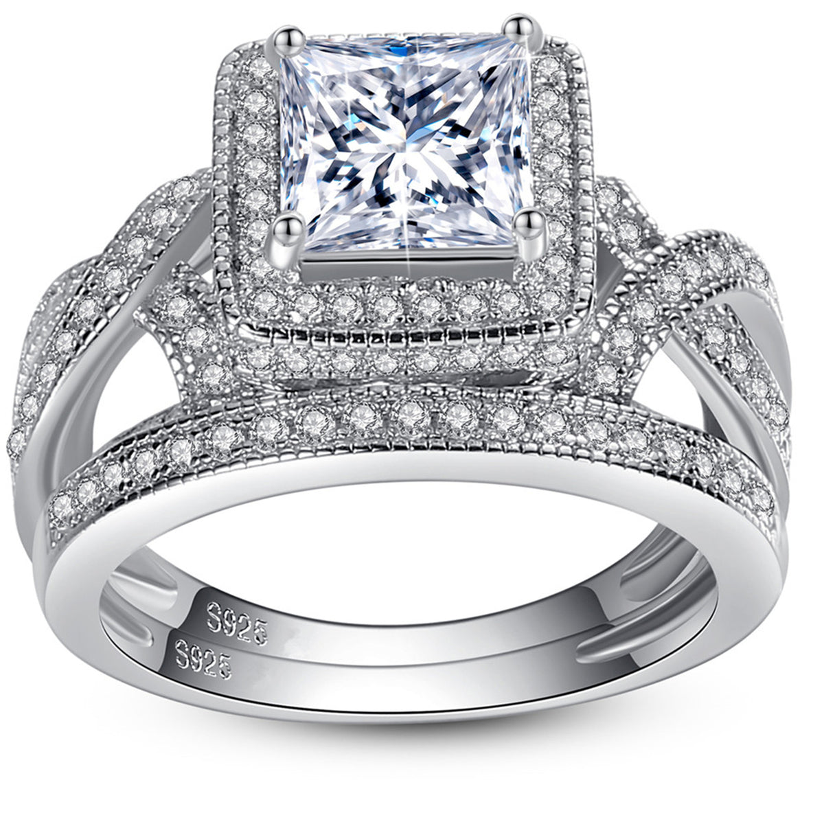 MABELLA Princess Cut Infinity 925 Sterling Silver Wedding Ring Set