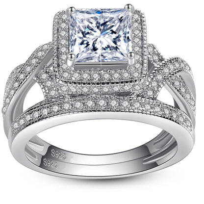 MABELLA Princess Cut Infinity 925 Sterling Silver Wedding Ring Set