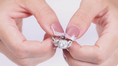 Infinity Halo Round CZ Wedding Ring Set in 925 Sterling Silver
