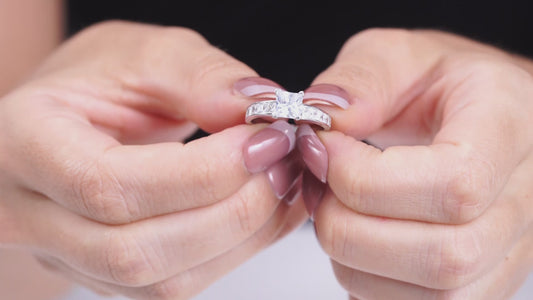 MABELLA 925 Sterling Silver Princess Cut Double Row Wedding Ring Set