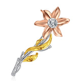 MABELLA 925 Sterling Silver 5.7mm Round Dancing CZ Three Tones Sunflower Brooch Pin Gifts for Women