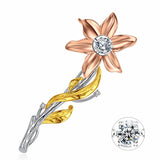 MABELLA 925 Sterling Silver 5.7mm Round Dancing CZ Three Tones Sunflower Brooch Pin Gifts for Women
