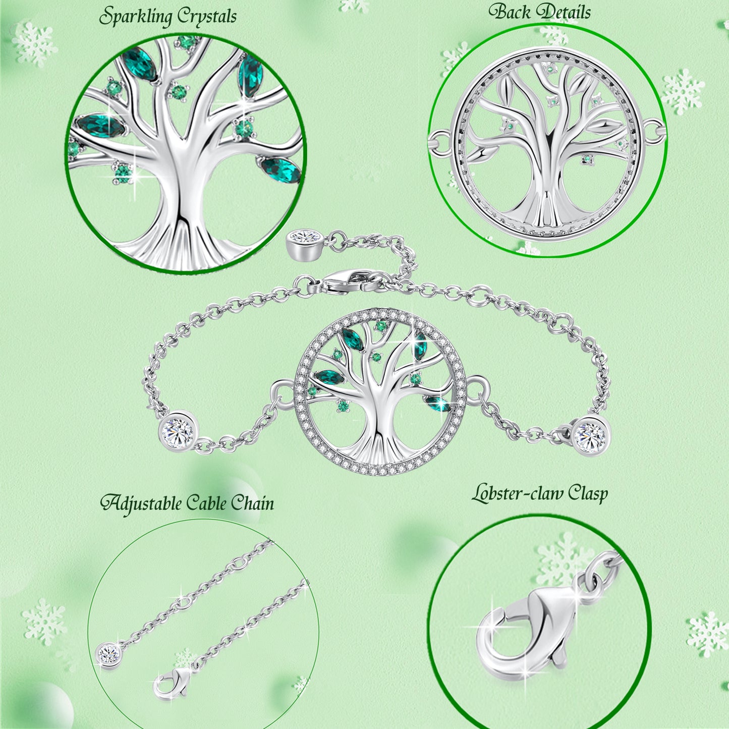 MABELLA Tree of Life Adjustable Bracelets Embellished with Crystals from Swarovski,Gifts for Women